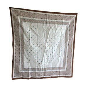 Vintage Japanese Scarf 30.5" Square Brown White Polka Dot Rayon Embossed
